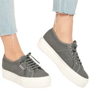 SUPERGA COTU 2790 Grey Canvas Platform Sneakers Shoes Women's Size 6.5